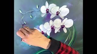 How to paint orchids in acrylic paints White orchid flowers painting tutorial demo DIY artwork [upl. by Nanreh721]