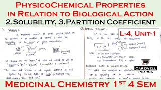 Solubility  Partition Coefficient  physicochemical properties P2  L4 U1  Medicinal Chem 1 [upl. by Inacana]