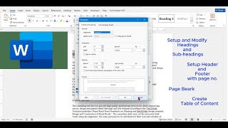 Page Setup with Headings Header amp Footer Page Break and Table of Content in MS Word [upl. by Egroj]