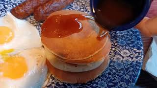 Wetherspoons American Breakfast They Forgot The Bacon😆 Pancake and Sausage What A Combo Bite [upl. by Bollinger]