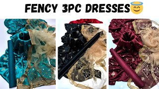 Fency 3pc Dresses😇  3Pc Unstitched Embroidered Fancy Dress  Big Sale on Party Dresses sabafaryad [upl. by Pontius]