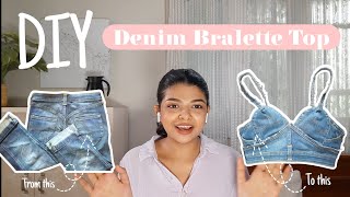 DIY denim Bralette top fashion reels corset diy hacks designing fashiondesigner outfit top [upl. by Mellen]