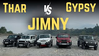 THAR vs JIMNY vs JYPSY offroading with flat out  Levelnext [upl. by Ardnnaed]