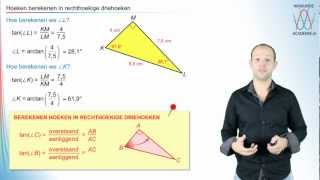 Tangens  hoeken berekenen in rechthoekige driehoeken  WiskundeAcademie [upl. by Notwen955]