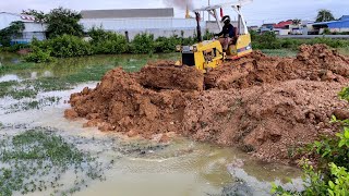 Amazing Land Reclamation Project  Bulldozer Komatsu D20 Pushing Dirt into Water for construction [upl. by Ysus]