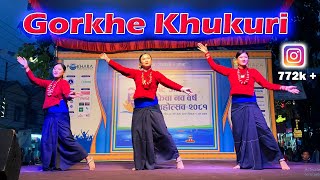 Gorkhe Khukuri Dance at Streetfestival in Pokhara Lakeside during nepali new yet by skdance training [upl. by Enyalahs]