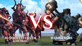 WARHAMMER III Total War  Exalted Bloodletters of Khorne VS Hammerers [upl. by Rangel]