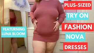 🤍💙 Plussized Try On Fashion Nova Dresses  Natural 40 Curvy Woman 🤍💙 [upl. by Ahsilrak]