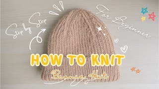 How to knit a Beanie hat ✨ Tutorial for Beginners  Step by Step [upl. by Chick326]