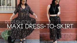 Thrifted Maxi Dress to Skirt DIY [upl. by Ititrefen]