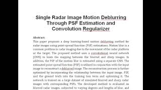 Single Radar Image Motion Deblurring Through PSF Estimation and Convolution Regularizer [upl. by Pomcroy539]