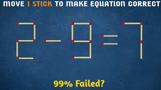 matchstick puzzle  move 1 stick to fix the equation  math trick  IQ puzzle  IQ test  55 [upl. by Sakram]