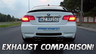 BMW M3 E92 Exhaust Comparison Eisenmann Akrapovic Meisterschaft etc [upl. by Luke]