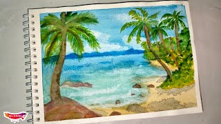 Beach painting How to paint a tropical beach landscapepainting acrylicpainting [upl. by Llennej502]