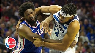 Joel Embiid and KarlAnthony Towns fight get ejected in Timberwolves vs 76ers  NBA Highlights [upl. by Ilat48]