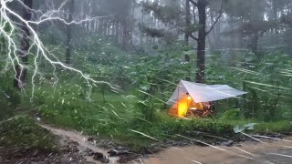 💯CAMPING IN VERY HEAVY RAIN THUNDERSTORM AND FLOOD ⛈️ HEAVY RAIN WITH THUNDER AND FLOOD❗ [upl. by Stambaugh]