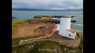 Newborough Beach amp Ynys Llanddwyn Lighthouses  Anglesey North Wales 4k UHD aerial [upl. by Nirtiac]