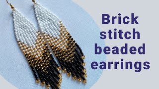 Seed bead earrings tutorial for beginners brick stitch and bead fringes [upl. by Rehpotsihrc]