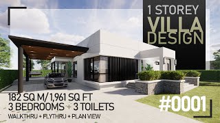 ARCHIEXPRESS Villa 1 Storey 3 Bedrooms Minimalist Modern House Tour Design Inspiration  3d amp Plan [upl. by Assirrak957]