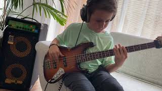 10yrs Aron plays to Majid Jordan  Waves of Blue bass cover [upl. by Eanert]