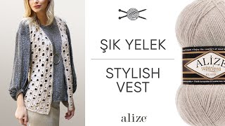 Alize Superlana Klasik ile Şık Yelek • Stylish Vest • Стильный жилет [upl. by Gnoy]