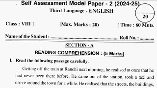 8th class English self assessment test 2 fa2 real question paper with answers key new NCERT CBSE [upl. by Groh]