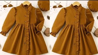 Very Easy Baby Frock Cutting and stitching with Frill and Contrast Baby Frock [upl. by Appilihp20]