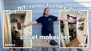 the simplest storage closet upgrade  easy DIY custom shelves renter friendly  one day build [upl. by Baniez199]