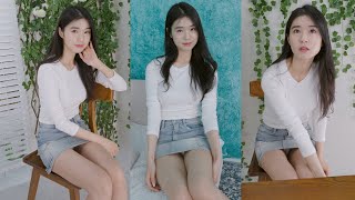 Model Yuna  College student girlfriend lookbook of quotYuna quotTry On haul [upl. by Elnukeda312]