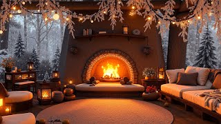 Serene Winter Porch Ambience  Cozy Winter with Crackling Fire Windy Snowfall for Sleep amp Relax ❄️ [upl. by Junette]