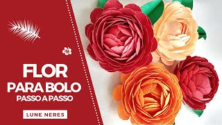 FLOR DE PAPEL PARA TOPO DE BOLO  PASSO A PASSO COM MOLDE [upl. by Ocin]