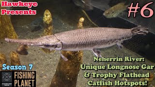 Fishing Planet 6  S7  Neherrin River Unique Longnose Gar amp Trophy Flathead Catfish Hotspots [upl. by Anitsrhc]