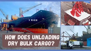 How Does Unloading Dry Bulk Cargo  Unloading Fertilizer  Cargo Operations on Bulk Ship [upl. by Nared]