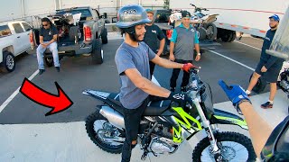 HOMIES TRY TO WHEELIE MY NEW DIRT BIKE [upl. by Ahtikal]