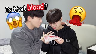 Throwing Up Fake Blood Prank On Boyfriend🤮🍷 Gay Couple LucasampKibo BL [upl. by Tonia198]