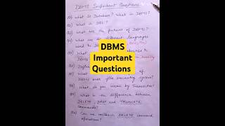 DBMS Important Questions dbms dbmstutorials database data computer importantquestions intervw [upl. by Ardnasirhc]