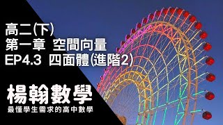 高中數學高二下空間向量 EP43 四面體進階2 楊翰數學 [upl. by Younglove]