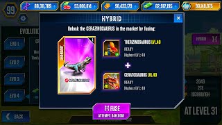 UNLOCK THERIZINOSAURUS AND CERAZINOSAURUS VS CERATOSAURUS X3 LEVEL 40  JURASSIC WORL THE GAME [upl. by Val]