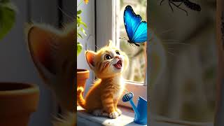 Kitten and Blue Morpho Peleides cat orangekitty kitten meow [upl. by Ariday526]