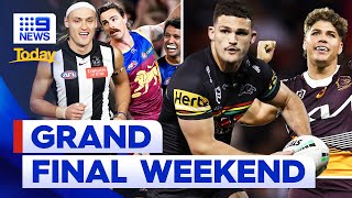 Celebrations begin as AFL and NRL Grand Final weekend kicks off  9 News Australia [upl. by Coffey]