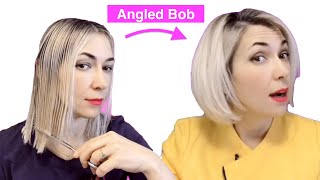 How To Cut Your Own Hair Into Angled Bob  Bob Haircut Step By Step Tutorial Eva Lorman [upl. by Hazmah]