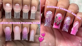 SHORT SUMMER POLYGEL NAILS💜 BEGINNER FRIENDLY NAILS amp EASY NAIL ART  Polygel Nail Tutorial [upl. by Dehnel]