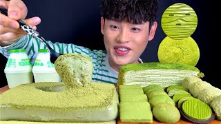 ASMR 말차디저트 말차푸딩망말차크레이프케이크 말차떡 말차초콜릿 말차과자 먹방 Green Tea Pudding Crepe Cake Chocolate MuKBang [upl. by Yoko]