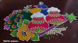 Pongal special rangoli 5×2 dots sankranti chukka muggulu [upl. by Burkitt]