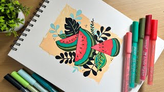 Painting Illustration 🍉 using acrylic markers ✨ [upl. by Marys]