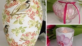 DIY Vasen und Gläser mit Serviettentechnik als FrühlingsDeko selber machen  Deko Kitchen [upl. by Rosinski594]