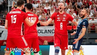 Poland handles Egypt in straight sets to start mens volleyball gold medal pursuit  Paris Olympics [upl. by Ttessil]