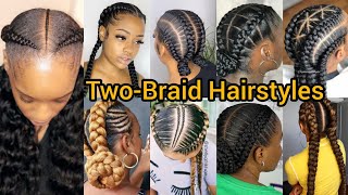 TwoBraid Hairstyles  Two Braid Cornrow Hairstyles  Double Goddess Braids  Braided Sleek Ponytail [upl. by Ami]