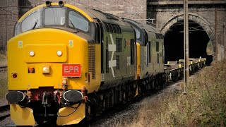 Class 37s  37407 Blackpool Tower  37901 Mirrlees Pioneer Passes Hadley Wood For Wembley [upl. by Anahsak]