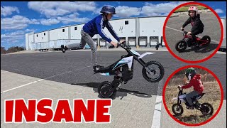 Mini Electric Dirt Bikes At The Lot Evercross ev65 and ev06 best kids bikes [upl. by Eadwina]